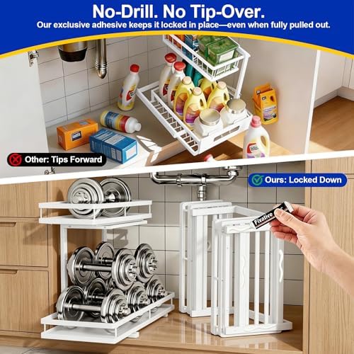 2-Tier Metal L-Shaped Pull-Out Under Sink Organizer, White, 1 Pack - Image 4