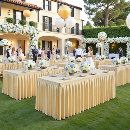4 Pack Beige Rectangle Tablecloth 8 FT Stretch Spandex Fitted Table Cloth for 8 Foot Rectangle Tables Banquet Tablecloths Wrinkle Free Table Cover Skirt Ruffle Tablecloth for Party Wedding Birthday - Image 2