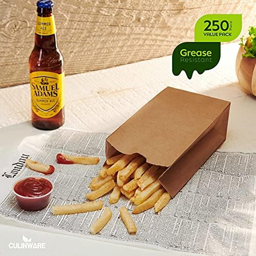Culinware Brown Paper Bags Wax Lined 3 Lb – Grease Resistant Paper Bags for Sandwiches, Fries, Popcorn, Donuts and Creamy, Greasy Food – Ecofriendly Bulk Food Bags – 4.75x 3.88 x 8.81 In - 250 Count - Image 2