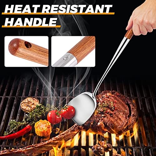 4-Piece Wok Tool Set, Stainless Steel & Wood, 17 Inch Long, Spatula, Skimmer, Soup Ladle, Slotted Spatula - Image 2