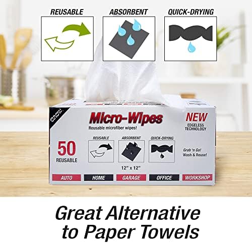 Eurow 200GSM Microfiber Cleaning and Drying Cloths with Dispenser Box, Reusable, Streak-Free, Scratch-Free, Ultra Absorbent, Edgeless for All Surface Types, 12x12in, 100-Pack, White - Image 4