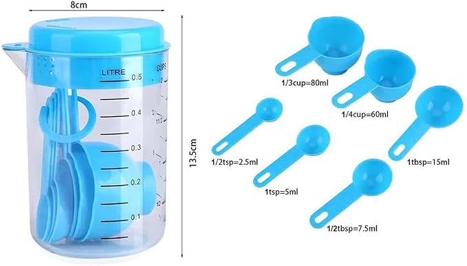 7 Piece Kitchen Measuring Tool, Plastic Measuring Cup Measuring Spoon with Scale Scale Set Plastic Measuring Cup Set Kitchen Tool, Nesting Measuring Cups Measuring Cups, for Cooking (30PCS Blue) - Image 6
