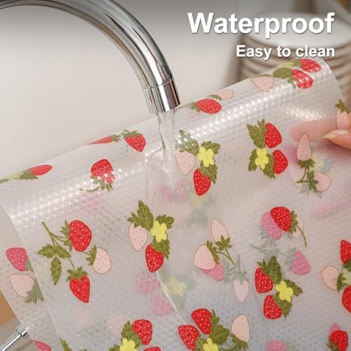 Cooyes Shelf Liner, Non-Adhesive Waterproof Drawer Liner, Durable Easy-to-Cut EVA Shelf Paper for Kitchen Cabinets, Refrigerator, Cupboard, and Dresser (23.6" W x 240" L, Red Strawberry) - Image 5