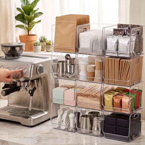 12 Pcs Clear Plastic Storage Bins Stackable Pantry Organizer - Image 2