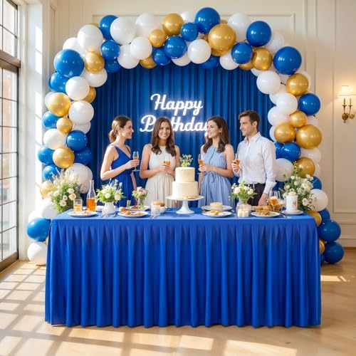 6 Pack Royal Blue Rectangle Tablecloth 8 FT Stretch Spandex Fitted Table Cloth for 8 Foot Rectangle Tables Banquet Tablecloths Wrinkle Free Table Cover Skirt Ruffle Tablecloth for Party Wedding - Image 3