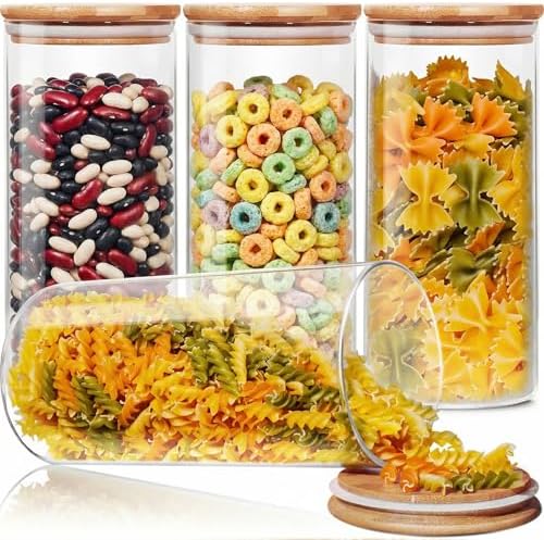 53 oz Round Glass Food Storage Containers with Airtight Bamboo Lids, 4 Pack by HomArtist