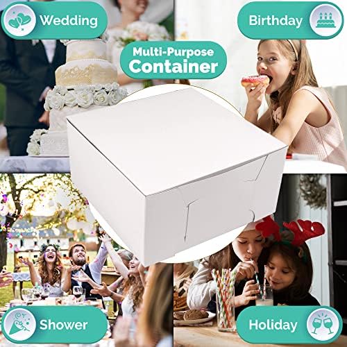 O'Crème Cake Boxes White 14x14x5 Inch Bakery Pastry Boxes 25 Pack | Sturdy white kraft pastry containers ideal for holding, displaying, and transporting your baked goods. Set of 25. - Image 4