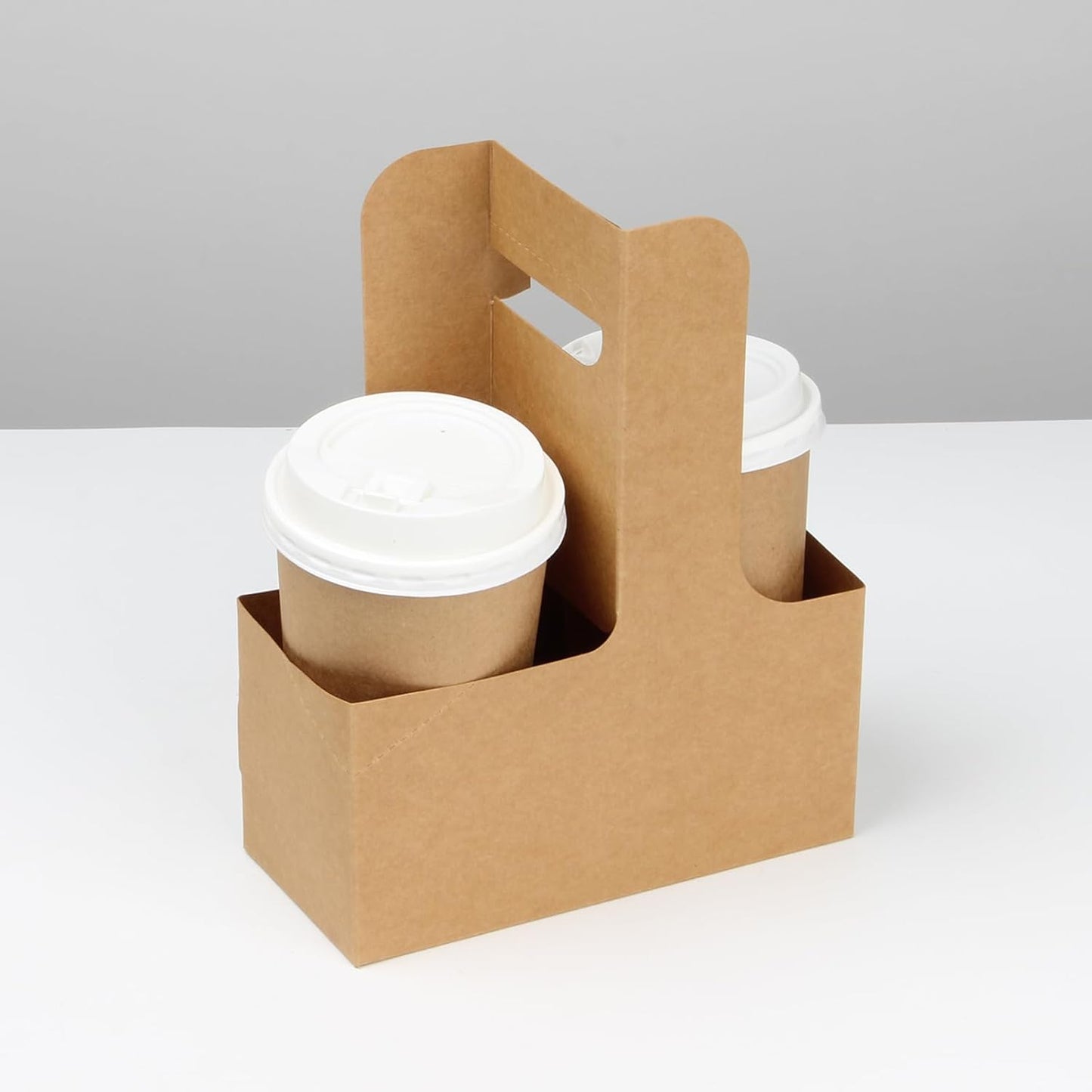 2-Cup Drink Carrier Handle, Kraft Paperboard Handled Drink Carriers 12-30 OZ to Go Coffee Cup Holder for Drinks, Takeout, Cafe and Restaurant Food Service Delivery, 50 Pack