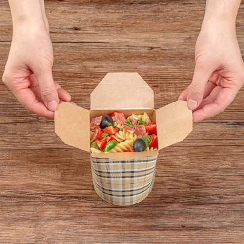 Bio Tek 3.2 x 2.9 x 4 Inch Food Containers, 50 Noodle Takeaway Boxes - Disposable, Sturdy, Plaid Paper 16 Ounce Take Out Boxes, Rectangle, For Hot And Cold Foods, Or Picnics - Restaurantware - Image 5
