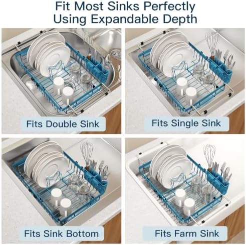 MAJALiS Blue Dish Drying Rack Over The Sink with Utensil Holder, Mat - Image 5