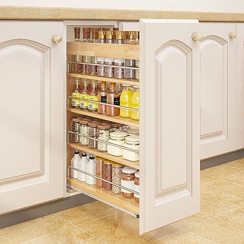 DINDON Pull Out Spice Rack Organizer for Cabinet, (5" W x 21.9" D x 25.2" H) Multi-Use Wood Pull Out Cabinet Organizer Slide Out Shelf Cabinet Storage for Kitchen, Pantry Organization - Image 2