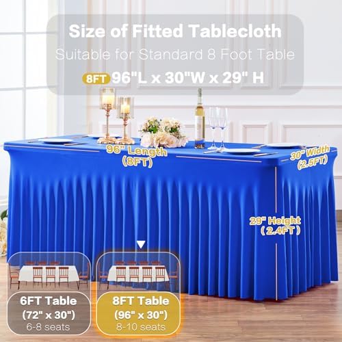 gogoparti 6 Pack Spandex Royal Blue Fitted Table Cloth for 8ft Rectangle Tables Blue Tablecloth Stretch Table Covers Banquet Wrinkle Free Tablecloths Skirt for Parties Wedding - Image 7