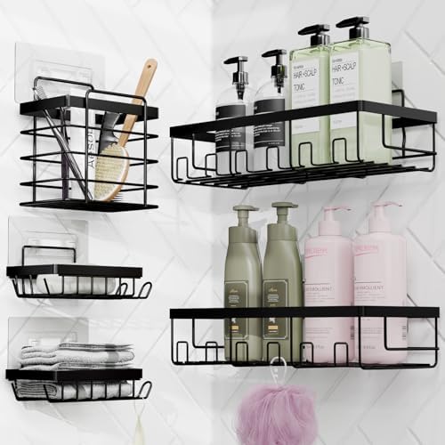 Clara Clark Bathroom Accessories Set - 27PC Bathroom Set with Adhesive Corner Shower Caddy Hanging, Bathroom Sets with Shower Curtain and Rugs, White Shower Curtain Set with Bathroom Trash Can - Image 6