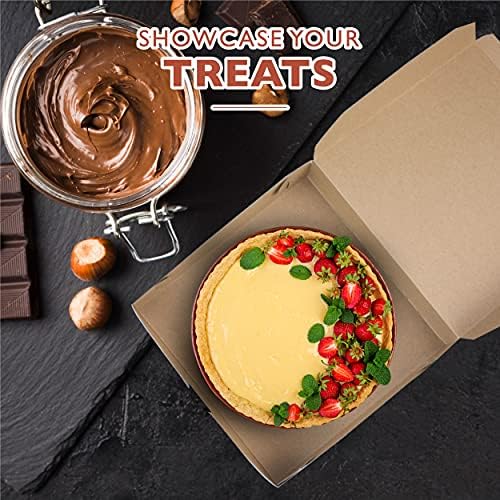 Fit Meal Prep 250 Pack Kraft Bakery Boxes, 10 x 10 x 2.5 Inches Brown Pastry Boxes, Cardboard Treat Boxes Pie Boxes Cookie Boxes Dessert Boxes for Cupcakes, Chocolates, Donuts, Macarons - Image 5