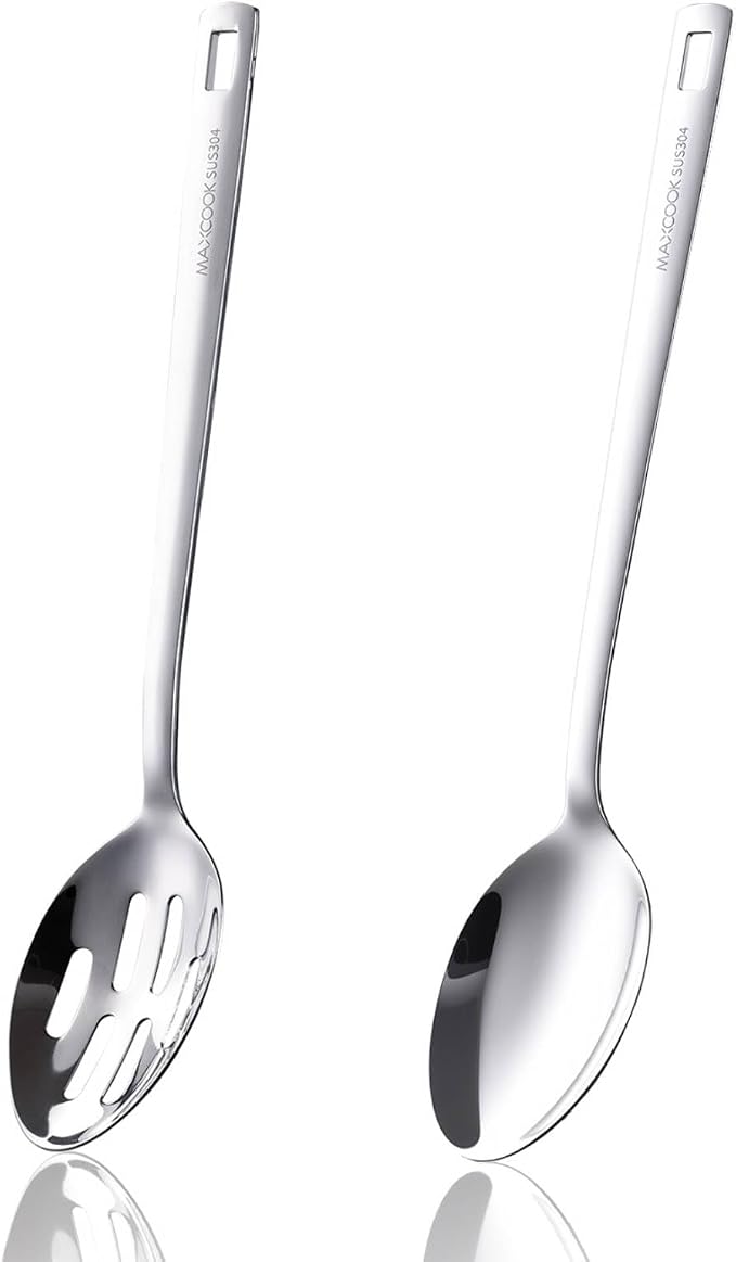 18/8 Stainless Steel Cooking Spoons Set, 2 Pcs, Dishwasher-Safe by MAXCOOK