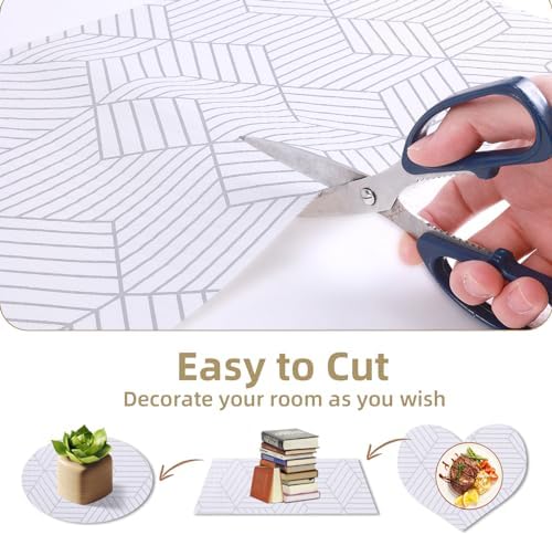 Shelf Liners for Kitchen Cabinets 12in x 20FT, Non Adhesive Cabinet Liner Strong Non-Slip Thickened Silver Geometric Easy to Clean for Shelf, Cabinet, Refrigerator with Knife and Tape Measure - Image 5