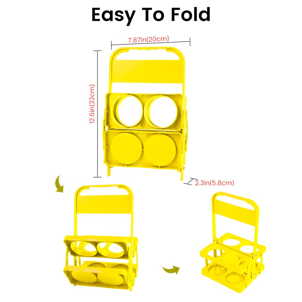 Bodaon 4 Cup Drink Carrier with Handle, Plastic Cup Carriers for Drinks, Drink Holder for Car, GrubHub/Eats Doordash Accessories, Portable Foldable Reusable Mobile, Use for Food Delivery Bag, Yellow