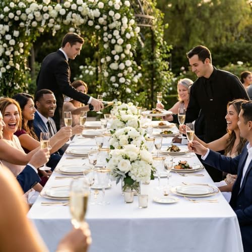 8 Pack White Rectangular Table Cloth 90 x 156 Inch for 8 Foot Table - Image 4