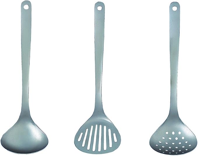 Sori Yanagi Kitchen Tool Designed Simple and Easy to Use, Tsubamesanjo Stainless Steel, Set of 3 Turner, Skimmer, Ladle, Dishwasher Safe, 18-8 Stainless Steel by Unknown