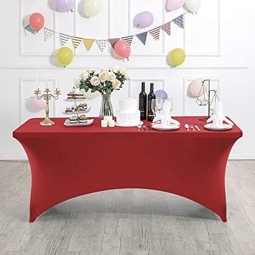 MDS® Pack of 12 Spandex Tablecloth 6FT Tight Fitted Stretch Table Cover – Washable Wrinkle-Free Reusable Elastic Patio Tablecloth for Wedding, Party, Banquet, Trade Show, Event Décor - Apple Red - Image 3