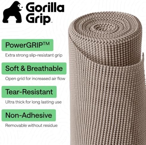 GORILLA GRIP powerGRIP Drawer Shelf and Cabinet Liner, Thick Strong Hold, Non-Adhesive Liners Protect Kitchen Cabinets and Cupboard, Bathroom Drawers, Easy Install, Breathable Mat, 17.5" x30', Beige - Image 2