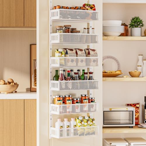 6-Tier Over The Door Pantry Organizer with Mesh Baskets, Adjustable & Stable Hanging Spice Rack for Kitchen, Bathroom, Bedroom, and Baby Essentials Storage by DAOTENGQL