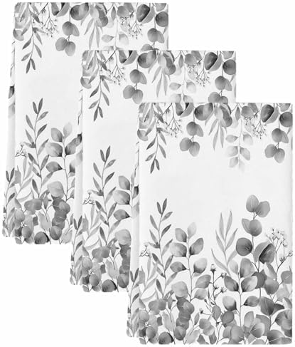 Black Eucalyptus Kitchen Towels Set of 3, Absorbent Dish Towels for Kitchen, Botanical Summer Leaves Country Floral Microfiber Hand Towel, Quick Drying Tea Towel for Cleaning Decorative Dishcloths - Image 2