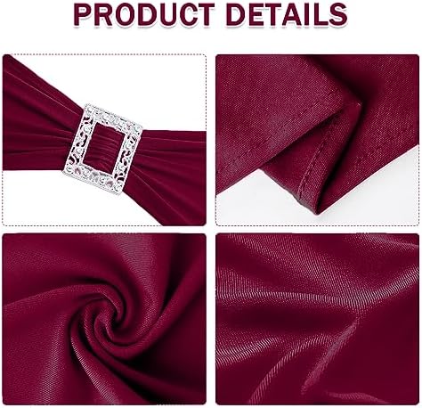 Joccun 60 PCS Spandex Chair Sashes Bows Stretch Chair Cover Band with Buckle Slider Universal Elastic Chair Ties for Wedding Banquet Party Event Decoration (Burgundy) - Image 3