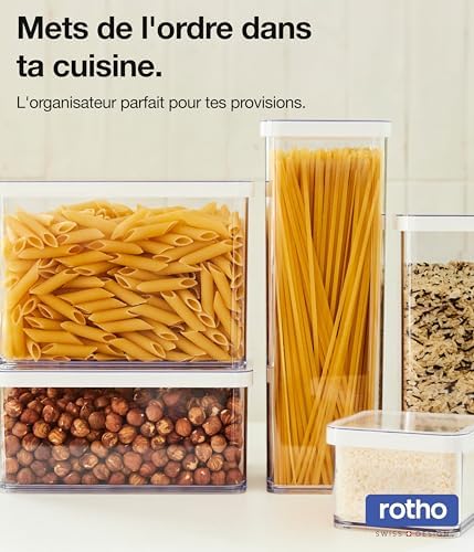 Rotho Loft Set of 5 Storage Jars, BPA-Free Airtight Food Containers, Red | 5-piece plastic box set: 2x 0.5L, 2x 1.5L, 1x 2.1L. Dishwasher safe canisters for flour, cereal, pasta and baking - Image 2