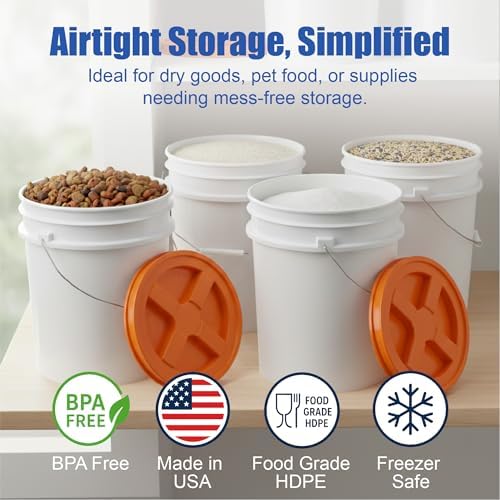 ePackageSupply 5 Gallon Bucket - Food Grade w/Lid BPA-Free, White/Orange, 6 | Airtight Gamma Seal Screw-On Lid, Heavy-Duty 90 Mil HDPE Plastic, Food Safe and Durable Container, Bulk Storage, Made in USA - Image 2