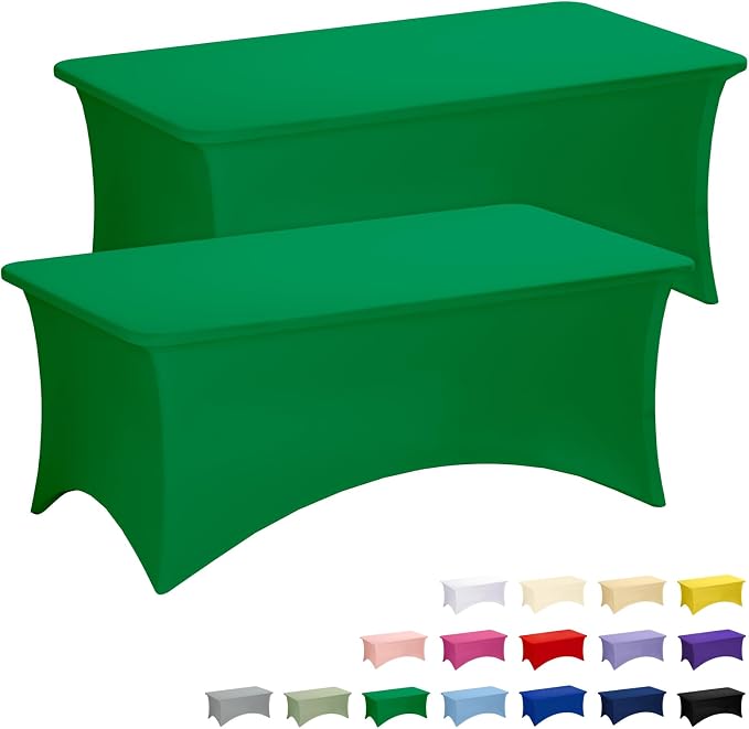 Fixwal 2 Pack 6FT Green Tablecloth Rectangle Spandex Fitted Table Cover by Fixwal