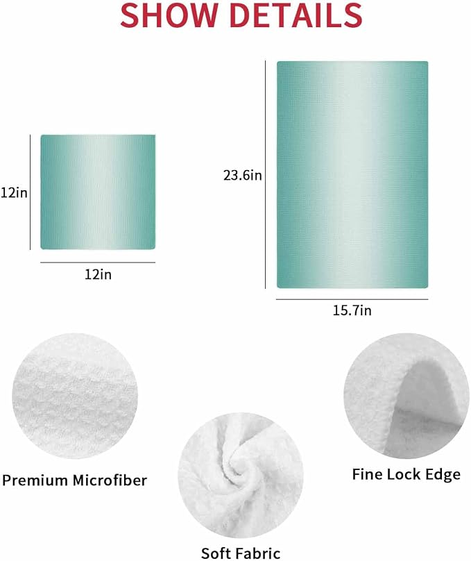 Ombre Turquoise Dish Towels Set, Waffle Weave Kitchen Towels Microfiber Towels Cleaning, Gradual Solid Contemporary Minimalist Color Soft Absorbent Dish Drying Towels Hand Towels 3 Pack 12x12 Inch - Image 7