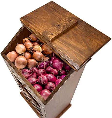 Peaceful Classics Wooden Bread & Veggie Storage Bin w/Lid, Decorative Potato & Onion Bin, Cherry - Image 2