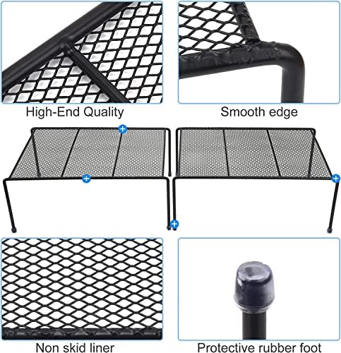 Set of 2 Mesh Kitchen Shelves Cabinet Storage Shelf Rack (13.1 x 10.2 Inch) ，Kitchen Bathroom Pantry Cupboard Desk Home Office, Fridge, Cabinet, Bathroom Cupboard, Non-slip Plastic Feet (2, Black) - Image 6