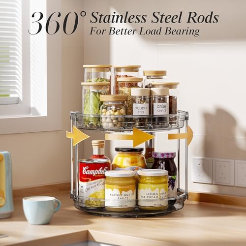 LAMU 2 Pack 2 Tier Lazy Susan Turntable Organizer 10.6'' Rotating Spice Rack Organization for Cabinet, Kitchen, Pantry, Countertop, Bathroom, Vanity, Medicine Cabinet Organizer, Grey - Image 4