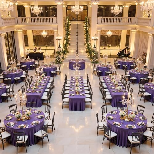 6 Pack Purple Spandex Table Clothes for 8 Foot Rectangle Tables, Wrinkle Free Fitted Table Cover 8ft Stretch Tablecloths Desk Skirt for Parties Weddings Birthday Banquet Baby Shower - Image 7