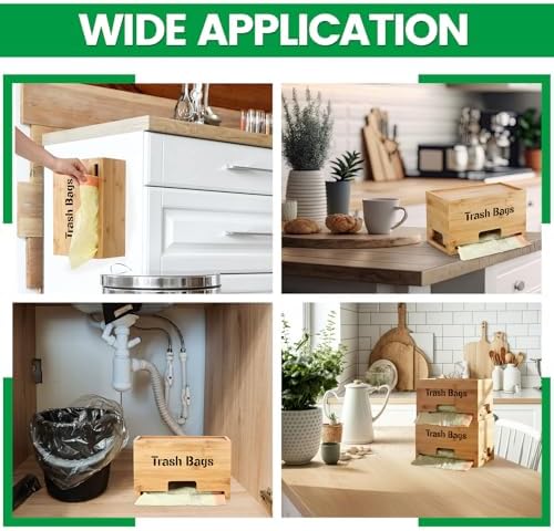 Kathfly 2 Pcs Bamboo Trash Bag Holder Dispenser Stackable Garbage Bag Dispenser, Large and Small Size Trash Organizer for Farmhouse Kitchen Laundry Under Sink, Wall Mounted or Freestanding - Image 6