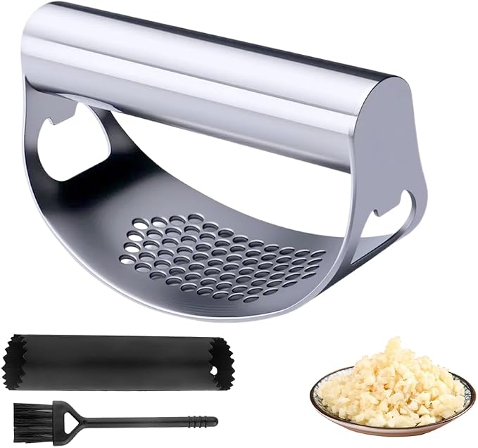 Stainless Steel Garlic Presser, Upgrade Rocker Crusher Masher with Garlic Peeling, 2026 New Portable Manual Stainless Steel Garlic Press for Home Kitchen Utensils (1) by Coloday