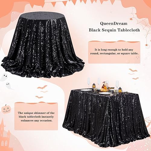 Seamless Sequin Tablecloth 90x132 Inch Black Rectangular Halloween Decor - Image 5