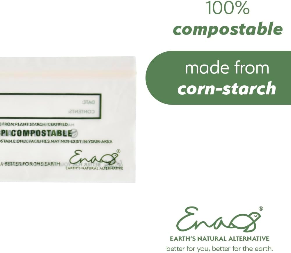 100% Compostable Food Storage Bags [Snack 300 Pack] Eco-Friendly Freezer Bags, Resealable Bags, Heavy-Duty, Reusable, Off-White by Earth's Natural Alternative