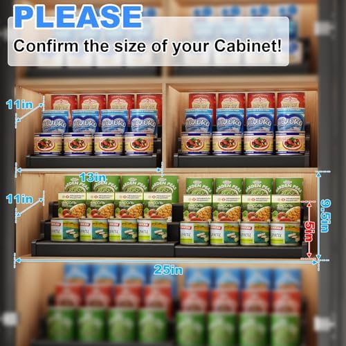 3-Tier Expandable Bamboo Can Organizer for Pantry, Holds 24 Cans, Black | Adjustable Can Storage Rack for Pantry, Can Holder for Kitchen Cabinets, Canned Food Soda Organizer, Black (Patent Pending) - Image 3