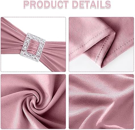 Joccun 60 PCS Spandex Chair Sashes Bows Stretch Chair Cover Band with Buckle Slider Universal Elastic Chair Ties for Wedding Banquet Party Event Decoration (Dusty Pink) - Image 3