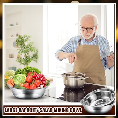 Nuogo 4 Pcs Stainless Steel Mixing Bowls Metal Mixing Bowls Extra Large Basin Salad Basin Deeper Edge Dishwasher Safe Mirror Finish for Home and Commercial, Silver (11 Inch 3.4 Qt) - Image 3