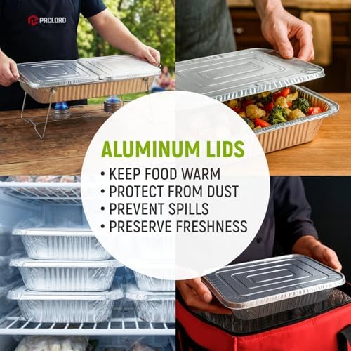 Aluminum Lids for 9" x 13" Half Size Steam Table Pans, Pack of 50 - USA-Made Disposable Foil Lids for Aluminum Trays - Tight-Fit, Leak-Resistant, Heat-Retaining, Oven and Freezer Safe - Image 7