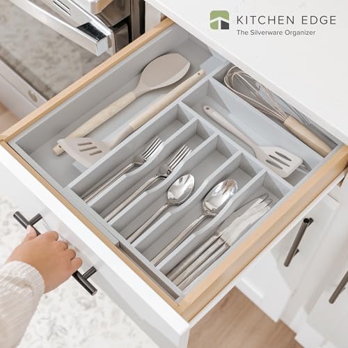 KitchenEdge Silverware & Utensil Drawer Organizer, 10.5-19 in, Gray Bamboo | Cutlery, flatware, food-safe contract grade, kitchen drawer fit - Image 2