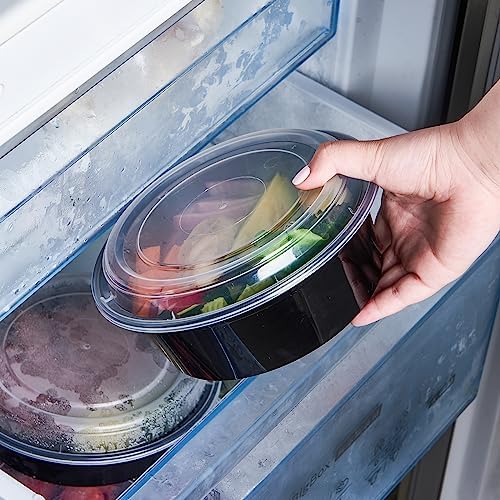 FULING 32 oz 50 ct Round Meal Prep Containers with Lids Plastic Food Storage Lunch Plan To Go Box Disposable Take Out Bowls Black BPA Free Reusable Durable Stackable Microwave Freezer Dishwasher Safe - Image 3