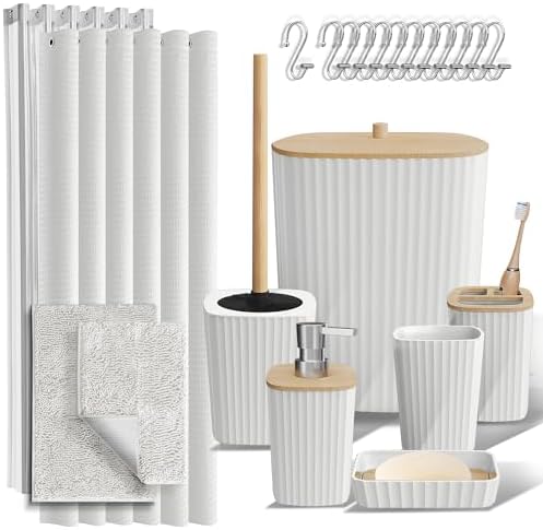 Clara Clark White Bathroom Set, Bathroom Sets with Shower Curtain and Rugs by ClaraClark