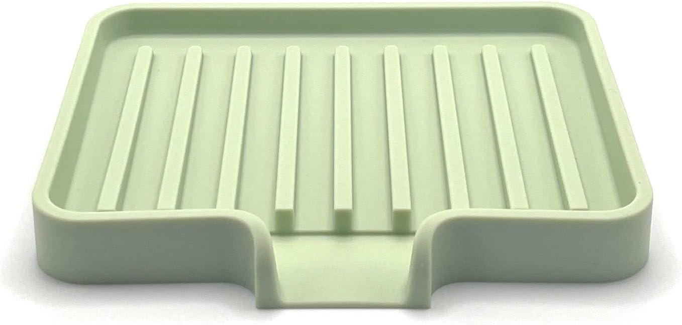 Happitasa Silicone Soap Dish Tray and Sponge Holder with Drain Chute, Pack of 2 | Bathroom and Kitchen Sink Organizer Caddy (Pistachio, 5.2"x4", 7.2 Ounces)
