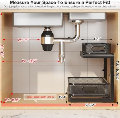 2-Pack Under Sink Storage Organizer with 2-Tier Slide Out Drawer, Sophisticated Mesh Pull Out Shelf for Kitchen & Bathroom, Fits Small Items, Upgraded Arched Track for Smooth Gliding(Patented) - Image 2