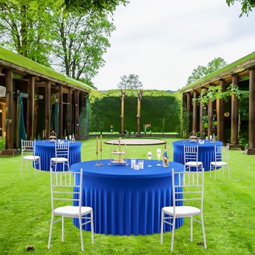 Outpain Royal Blue Spandex Round Tablecloths for 72 inch Tables, Stretchy 132inch Fitted 6FT Round Table Cloths with Skirt for Wedding Party Dining Banquet - Image 5